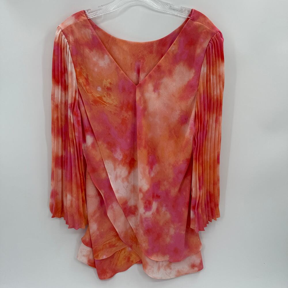 LAURIE FELT Womens Reversible Pleated Bell Sleeve Blouse Size M Summer Flutter
